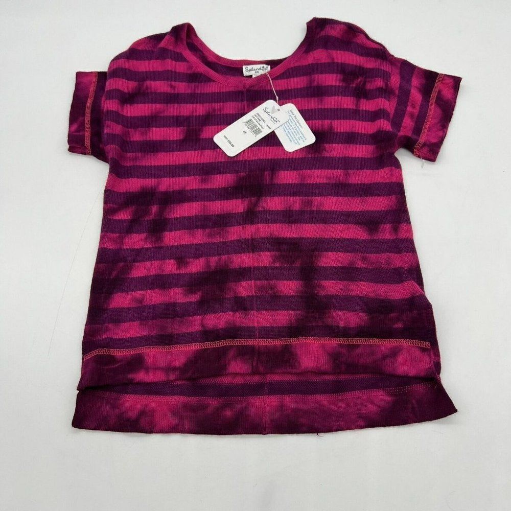 NWT Splendid PINK STRIPED TIE DYE GIRLS V-NECK SHORT SLEEVE SWEATER 6X